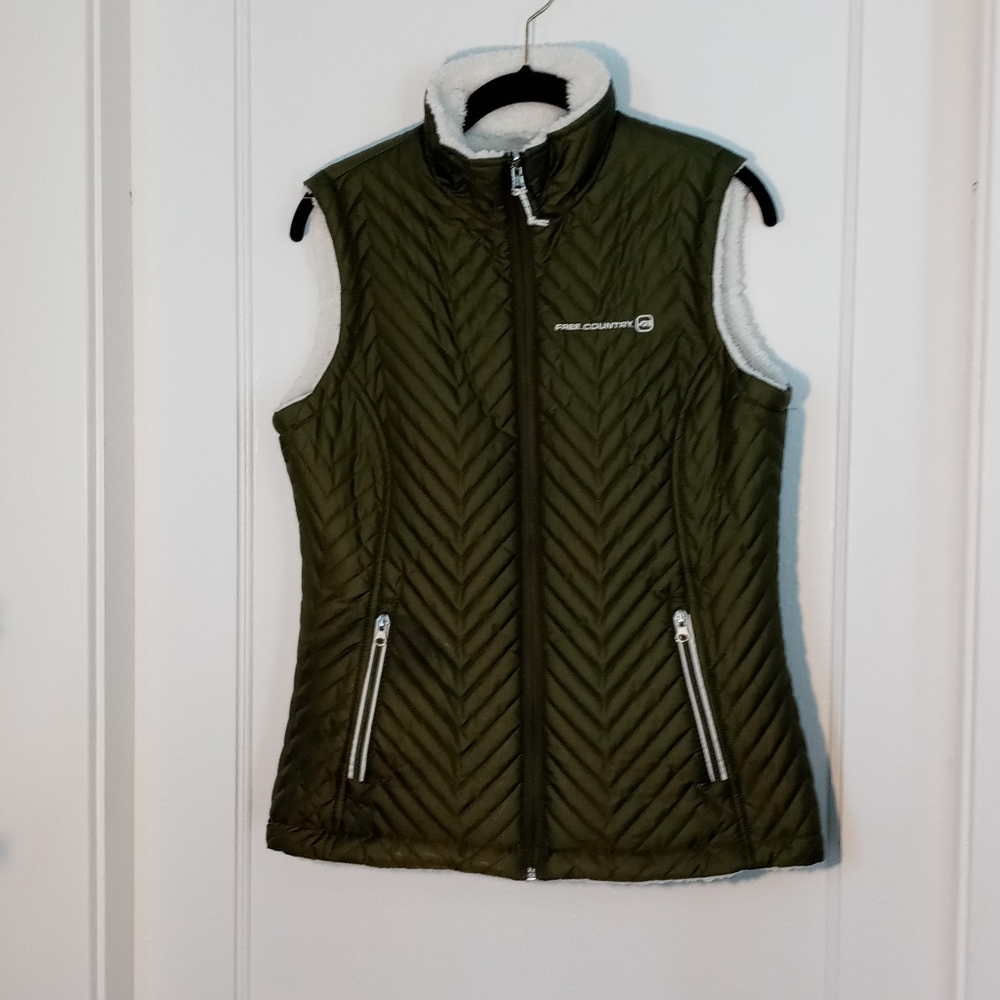Free Country Women's Olive Green & White Sherpa Lined Vest, Sz Small